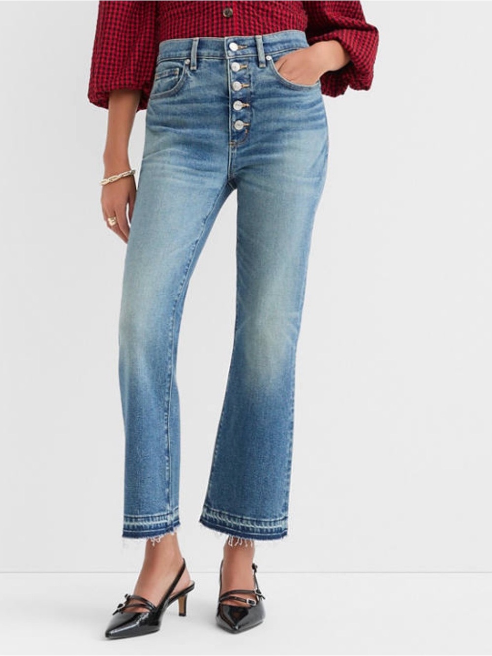 LOFT Button Front High Rise Kick Crop Jeans Mid Vintage Wash O|25"-that